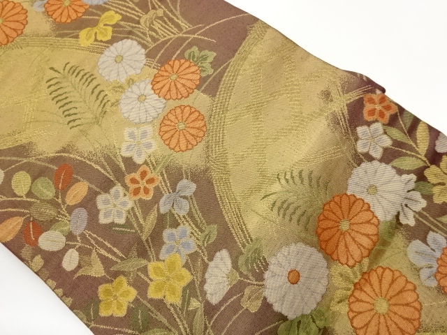 未着用　名古屋帯　つまみ細工　ビーズ　横縞　花模様　着物　025w 未着用名古屋帯つまみ細工ビーズ横縞花模様着物025w